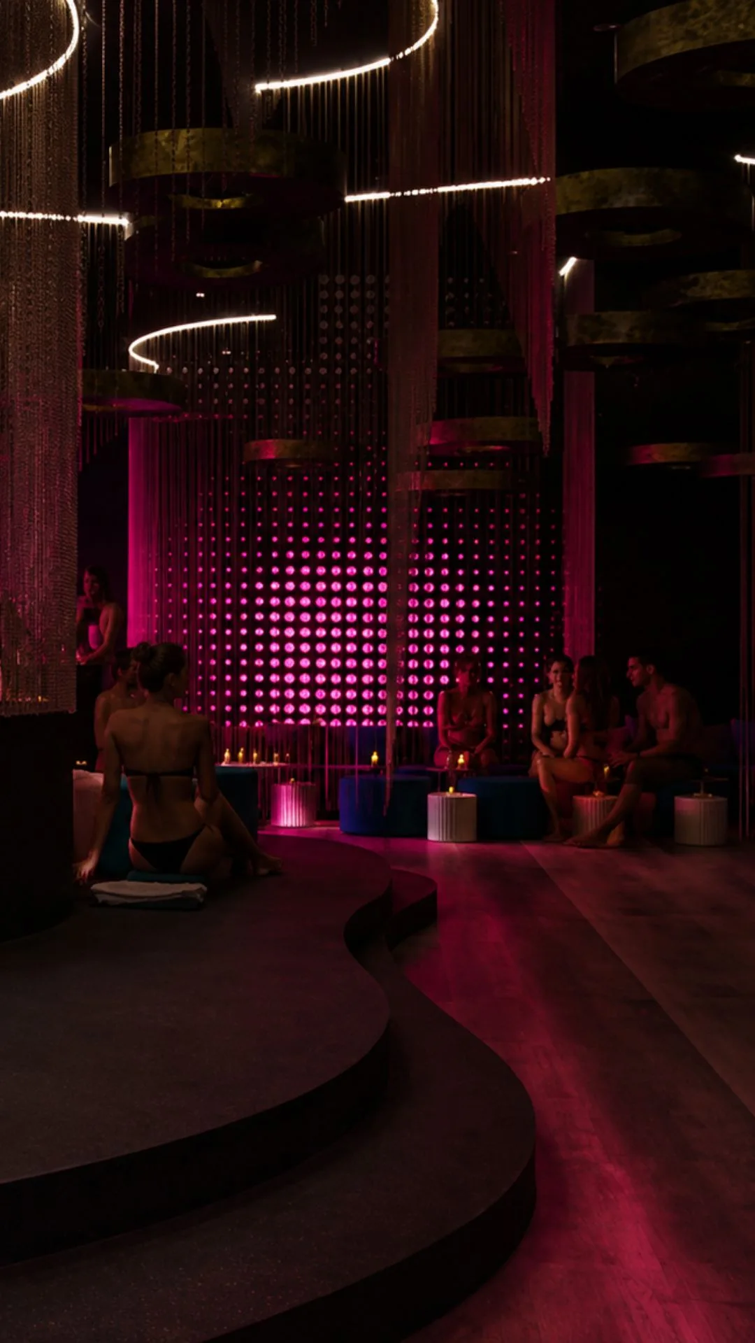 Club-Raum mit pinker LED-Wand
